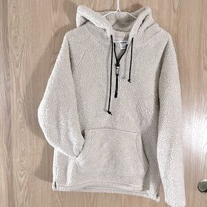 VS PINK Cream Thick Oversized Pullover Hoodie 1/4 Zip Jacket